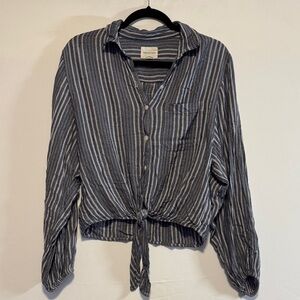 American Eagle Outfitters Navy Striped Button-Down Shirt